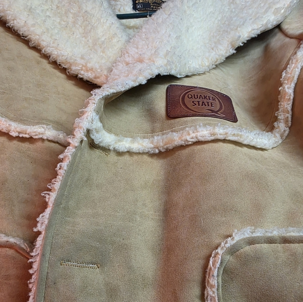 VINTAGE Swingster SHERPA Jacket Men's Large Made Quaker State Tan Sherpa Jacket